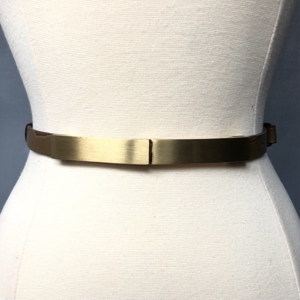 Gap brown leather croc adjustable skinny belt with brushed gold clasp buckle